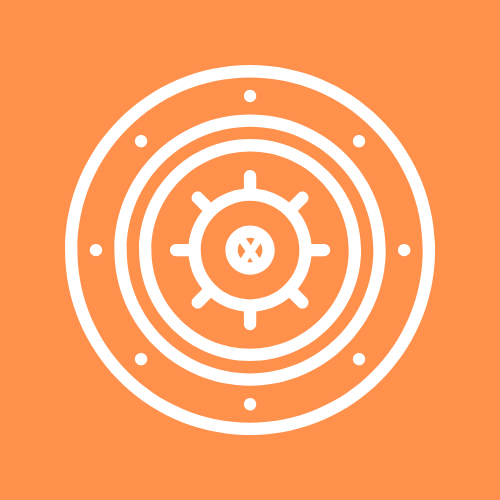 Vault X logo: a vault door wheel